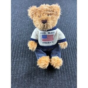Patriotic Teddy Bear God Bless America Knit Sweater Denim Jeans Plush Toy